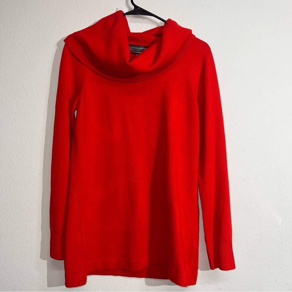 French Connection Womens LARGE Red Cowl Neck Knit Sweater Baby Soft Fitted - Picture 6 of 7